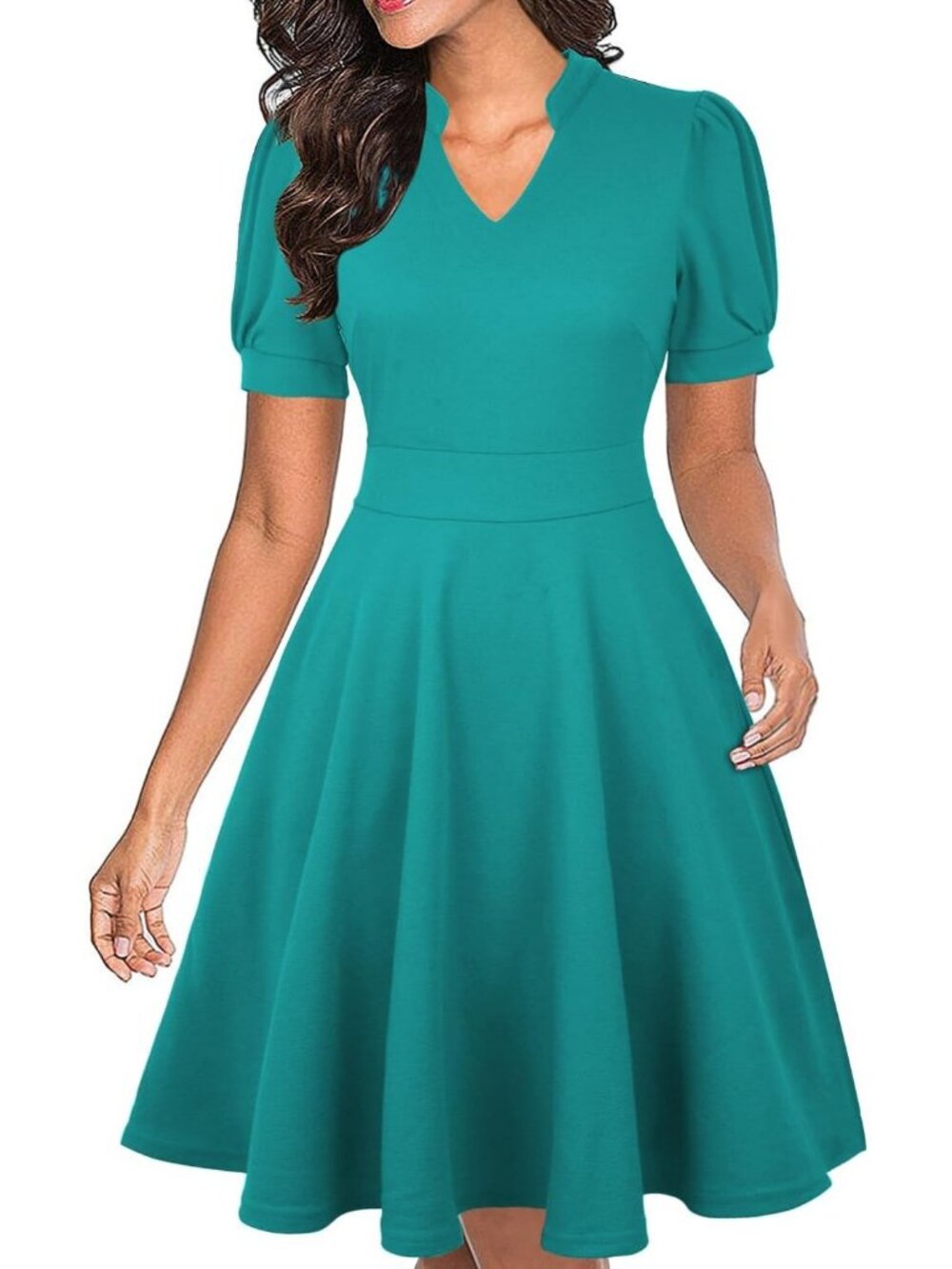 Men's Green V Neck Summer Short Sleeve Semi Formal Fit Zipper Dress